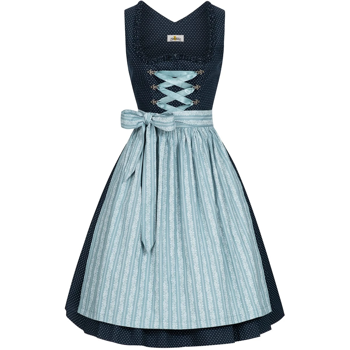 Almsach Midi Dirndl Elke In Dunkelblau 2 Almsach Midi Dirndl Elke In Dunkelblau