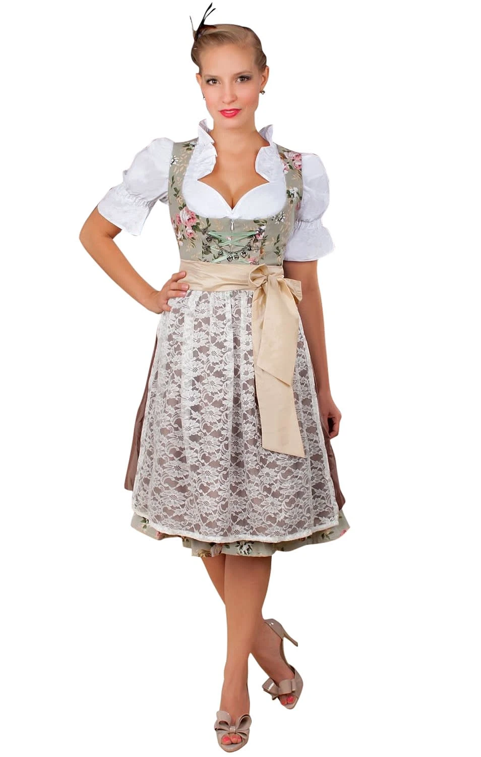 Edelnice Midi Dirndl 2-teilig In Creme, Grün 6 Edelnice Midi Dirndl 2-teilig In Creme, Grün – Bild 4