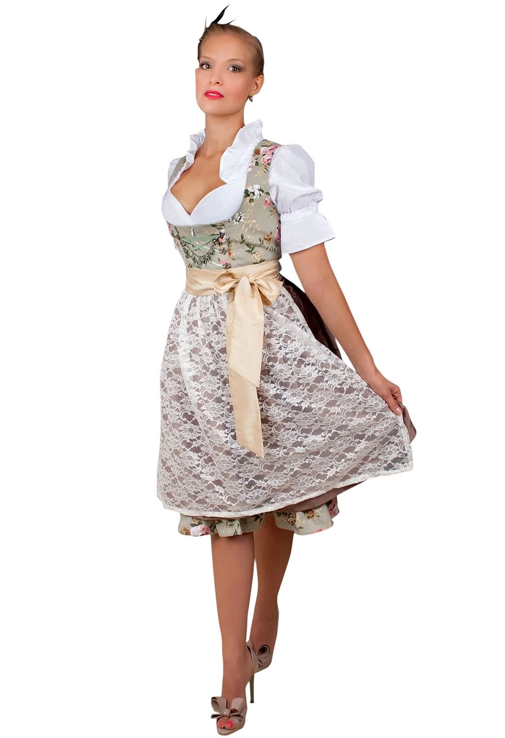 Edelnice Midi Dirndl 2-teilig In Creme, Grün 7 Edelnice Midi Dirndl 2-teilig In Creme, Grün – Bild 5