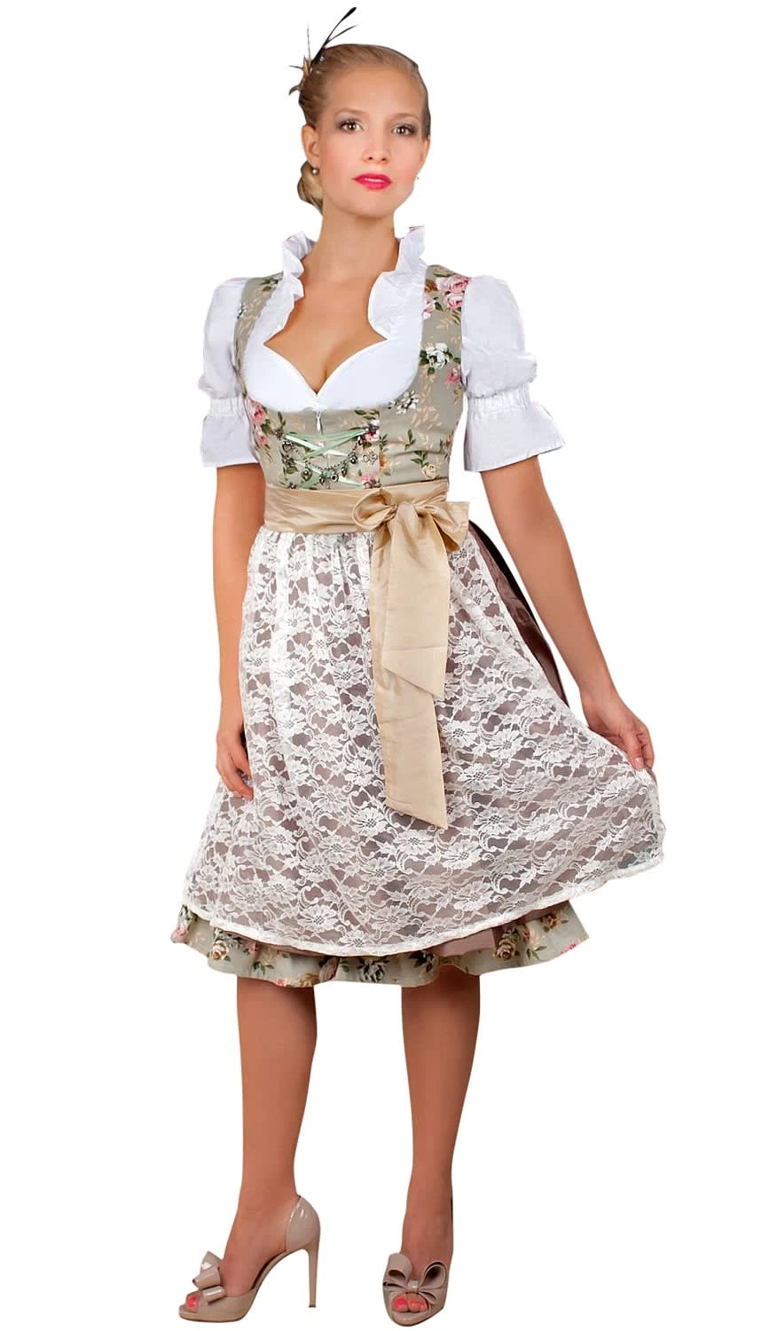 Edelnice Midi Dirndl 2-teilig In Creme, Grün 8 Edelnice Midi Dirndl 2-teilig In Creme, Grün – Bild 6