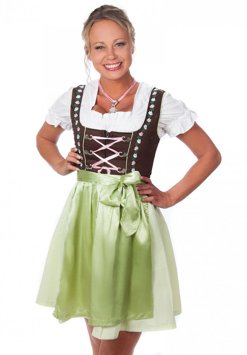 Edelnice Mini Dirndl 3-teilig In Grün, Pink 7 Edelnice Mini Dirndl 3-teilig In Grün, Pink – Bild 5
