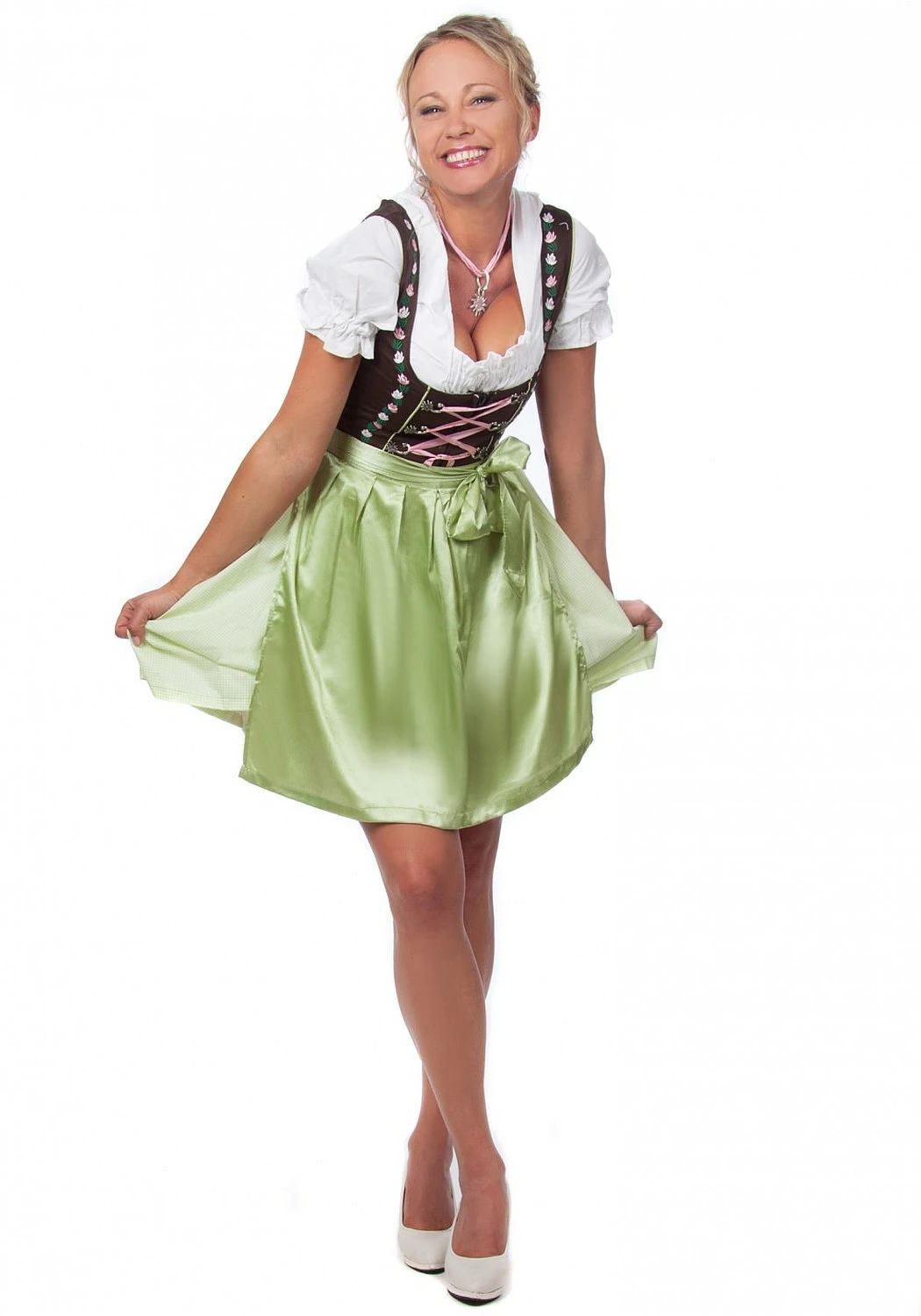 Edelnice Mini Dirndl 3-teilig In Grün, Pink 8 Edelnice Mini Dirndl 3-teilig In Grün, Pink – Bild 6