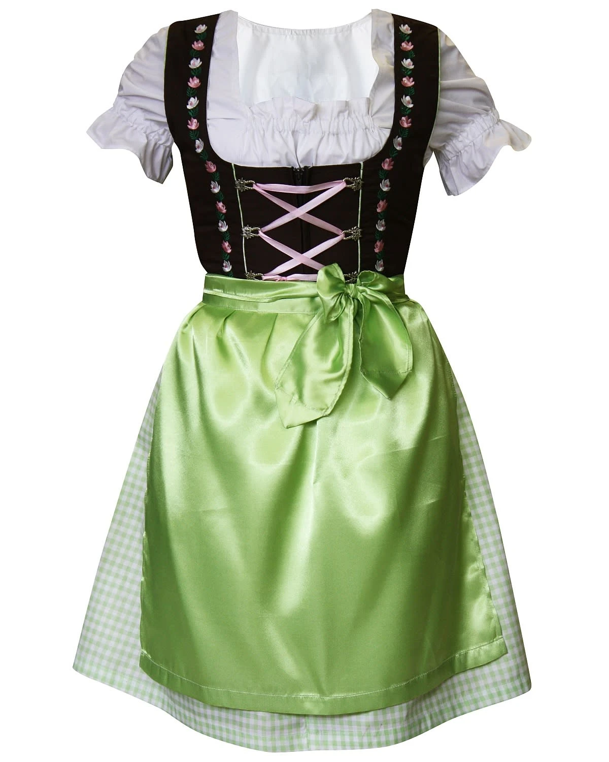 Edelnice Mini Dirndl 3-teilig In Grün, Pink 3 Edelnice Mini Dirndl 3-teilig In Grün, Pink