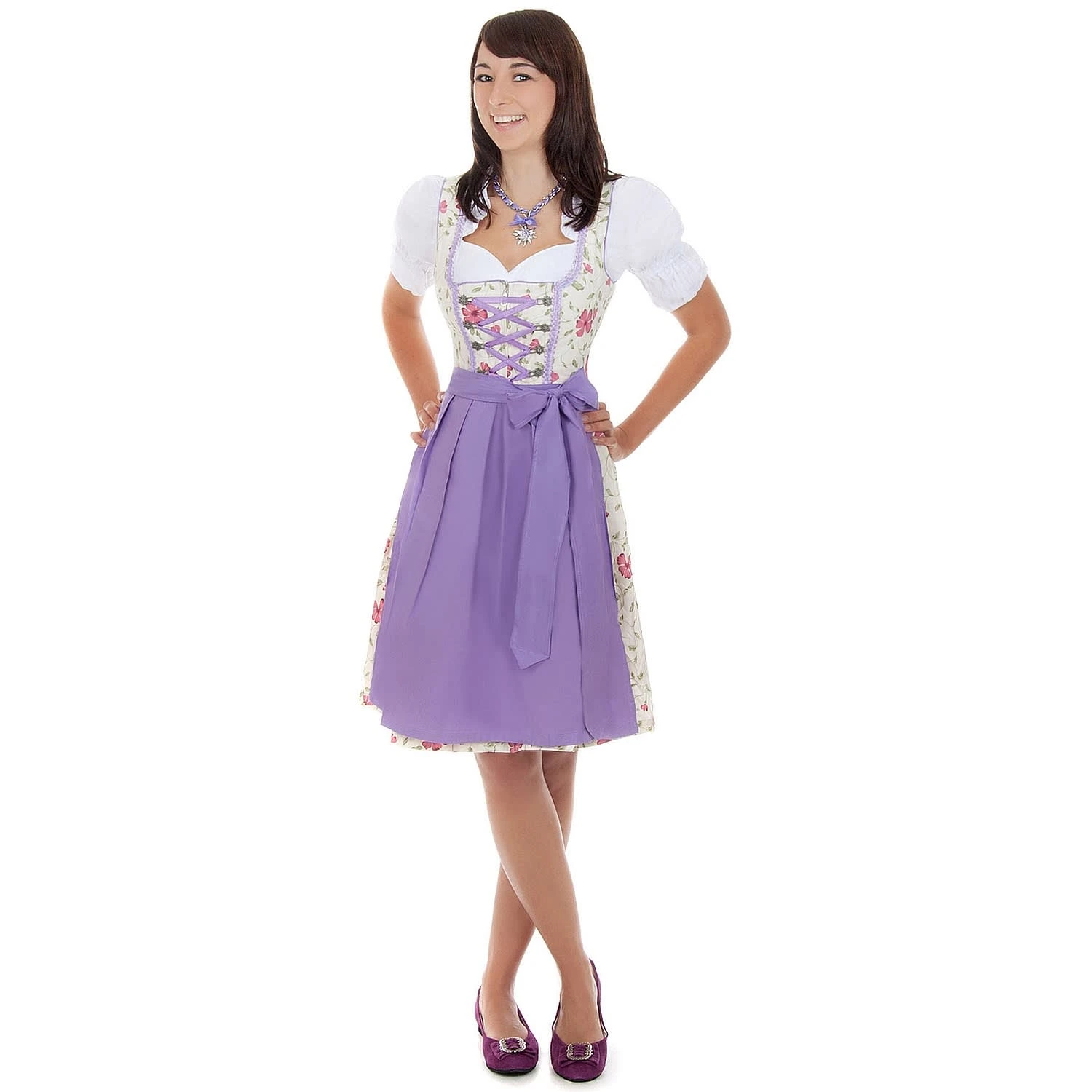 Edelnice Mini Dirndl 3-teilig In Weiß Lila 5 Edelnice Mini Dirndl 3-teilig In Weiß Lila – Bild 3