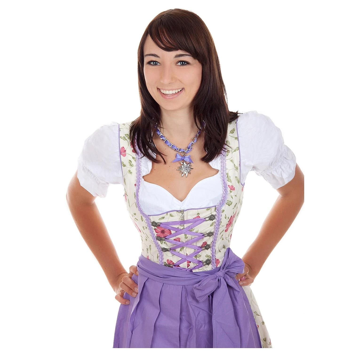 Edelnice Mini Dirndl 3-teilig In Weiß Lila 7 Edelnice Mini Dirndl 3-teilig In Weiß Lila – Bild 5
