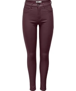JACQUELINE DE YONG Skinny Jeans Leder Optik High Waist Stretch Coated Denim Pants In Weinrot
