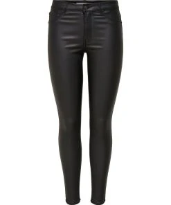 JACQUELINE DE YONG Skinny Jeans Leder Optik Stretch Coated Look In Schwarz