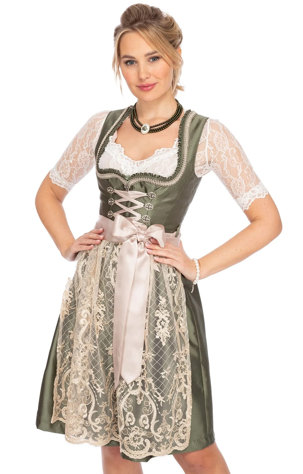 MarJo Mini Dirndl 2tlg. 58cm LOTTE Grün Creme 10 MarJo Mini Dirndl 2tlg. 58cm LOTTE Grün Creme – Bild 8