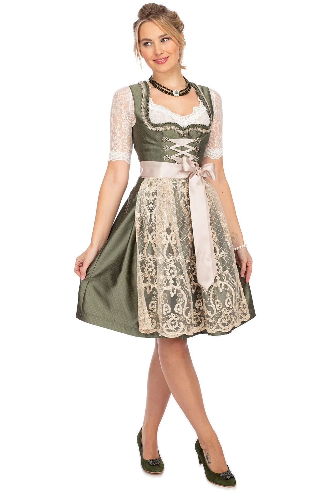 MarJo Mini Dirndl 2tlg. 58cm LOTTE Grün Creme 12 MarJo Mini Dirndl 2tlg. 58cm LOTTE Grün Creme – Bild 10