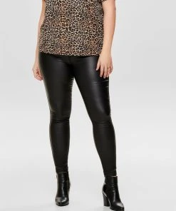 ONLY CARMAKOMA Coated Leder Optik Skinny Stretch Hose Große Größen Plus Size In Schwarz