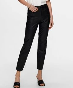 ONLY High WaistPU Kunstleder Hose Stretch Pants Beschichtet ONLEMILY In Schwarz