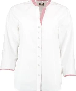 OS-Trachten Trachtenbluse Bamua In Weiß-weinrot