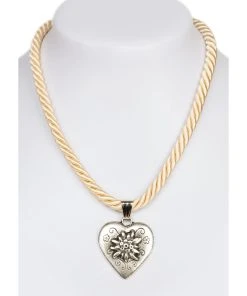 Schuhmacher Halskette K100 Kordel Herz Mit Edelweiss, Beige