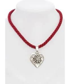 Schuhmacher Halskette K100 Kordel Herz Mit Edelweiss Bordeaux