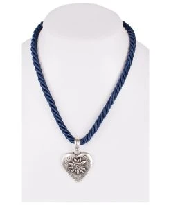 Schuhmacher Halskette K100 Kordel Herz Mit Edelweiss Marine