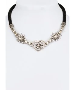 Schuhmacher Kordelkette K7002 Herz Und Edelweiss Schwarz