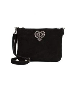 Schuhmacher Leder Trachtentasche TA30540, Metallherz, Schwarz
