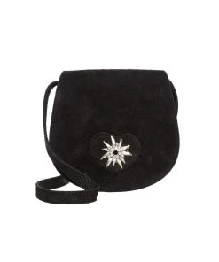Schuhmacher Trachten Ledertasche TA30340 Herz Edelweiss, Schwarz