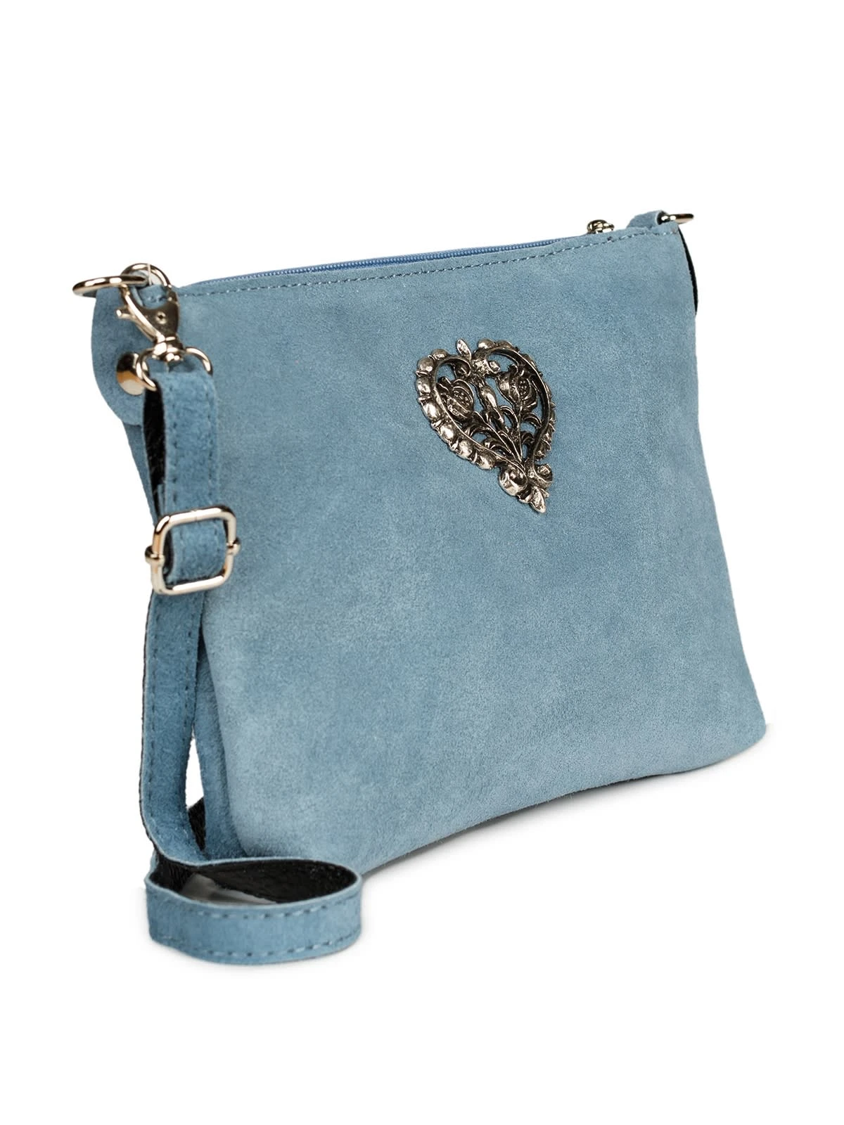 Schuhmacher Wildleder Trachtentasche TA30540 Metallherz, Graublau 4 Schuhmacher Wildleder Trachtentasche TA30540 Metallherz, Graublau – Bild 2