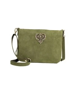 Schuhmacher Wildleder Trachtentasche TA30540, Metallherz, Oliv