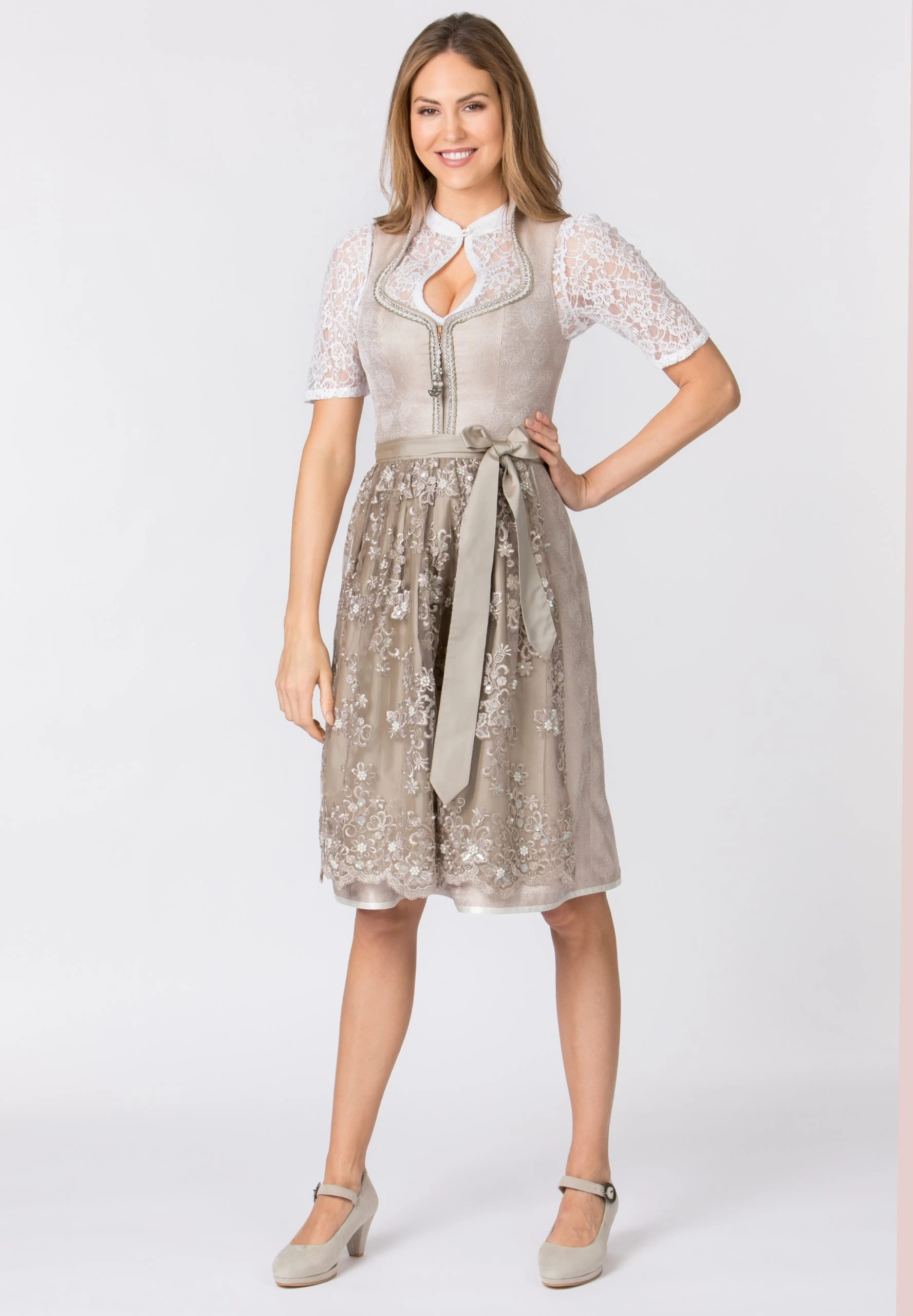 Stockerpoint Midi Dirndl "Adriene" In Taupe 4 Stockerpoint Midi Dirndl "Adriene" In Taupe – Bild 2