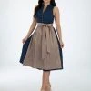 Turi Landhaus Dirndl In Dunkelblau/ Beige