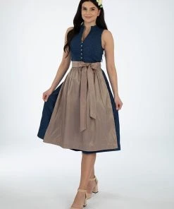 Turi Landhaus Dirndl In Dunkelblau/ Beige
