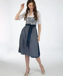 Turi Landhaus Dirndl In Dunkelblau/ Creme