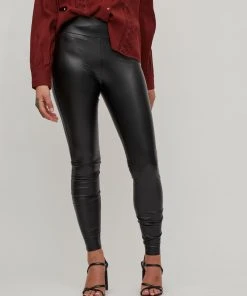 Vila PU Kunstleder Leggings High Waist Stretch Hose Beschichtet VIBARB In Schwarz
